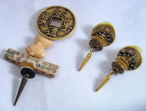 Chinese Pin and Earrings Set