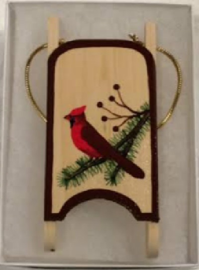 Cardinal Wooden Sled Ornament