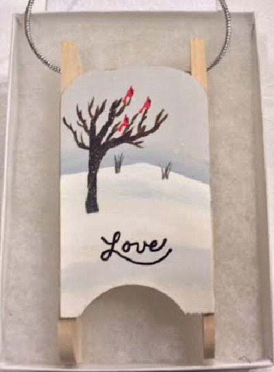 Love wooden sled ornament