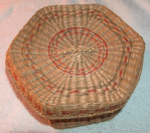 Hexagon Multicolored Woven Sweet Grass Covered Basket
