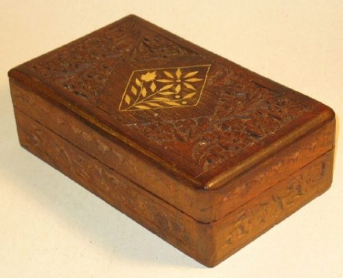Carved Wooden Box With Inlaid Design