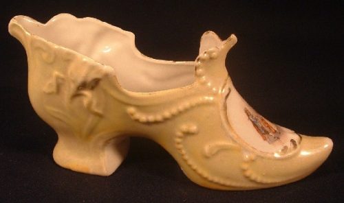 German Porcelain Pale Green Yellow Luster Ladies' Slipper / Shoe - ca. 1920