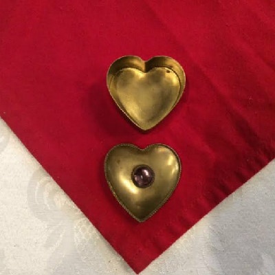 Brass Heart Shaped Snuff Box w/ Inset Cabochon