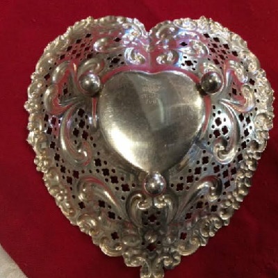 sterling silver, heart shaped, candy dish