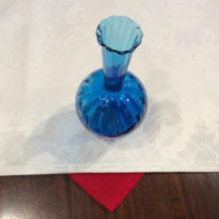 Vintage Murano Venetian Art Glass Blue Rib Optic Pattern Bud Vase with Crystal Glass Applied Base