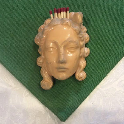 Chalkware Victorian Ladies Face - Wall Mounted Match Holder