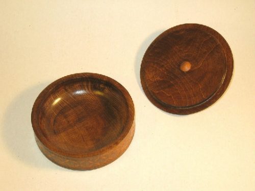 Round Wooden Salt Box w/ Carved Pattern On Top & Side
