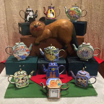 Enamel Copper Cloisonne Tea Pots - Signed & Unsigned Kelvin Chen Cats