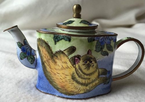 Kelvin Chen Style – Enamel Copper Cloisonne Tea Pot – Lounging Cat