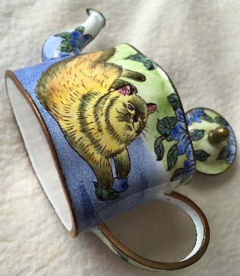 Kelvin Chen Style – Enamel Copper Cloisonne Tea Pot – Lounging Cat
