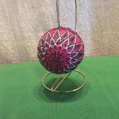 Temari Ball - Pink, Black & Silver Mandalas - Large Japanese Thread Ball