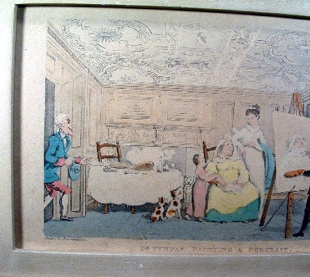 Early 1800's - Thomas Rowlandson - Hand Coloured Engraving Titled - "Dr. Syntax Painting A Portrait"