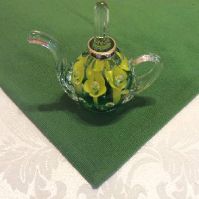 Teapot Shaped Ring Holder w/ Yellow Flowers - St. Clair Glass - Vintage