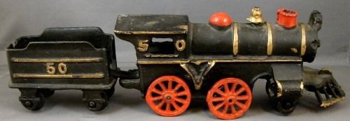 Antique Cast Iron #50 Locomotive w/ Coal Car & Coupling