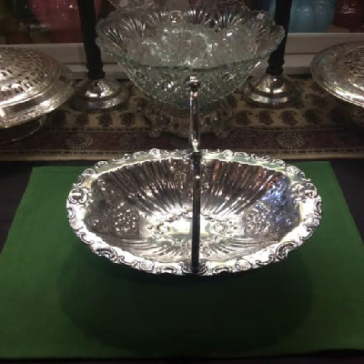Gorgeous - Antique - Repousse - Silver Plate Pedestal Oval Handled Basket