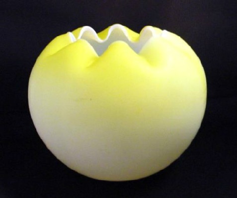 Yellow Antique Hand Blown Cased Satin Glass Rose Bowl  Vase