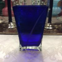 Cobalt Blue & Crystal Cased Glass Pillow Vase - Vintage
