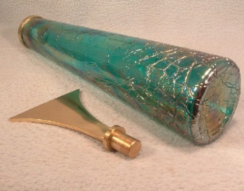 Aquamarine Crackle Glass Bottle/Decanter w/ Brass Stopper - Super Retro Mid Century Modern Design