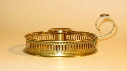19th Century - Ornate Brass Candle Holder w/ Finger Loop