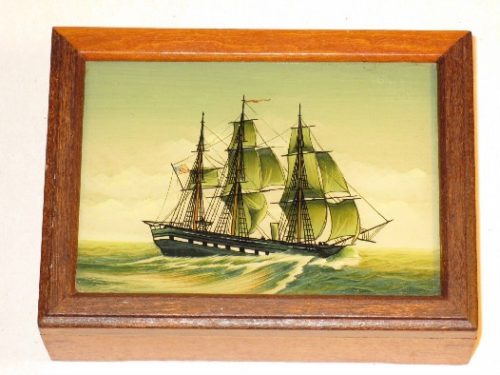 Marine Art - Reverse Painting - Ship's Portrait On Mahogany Box