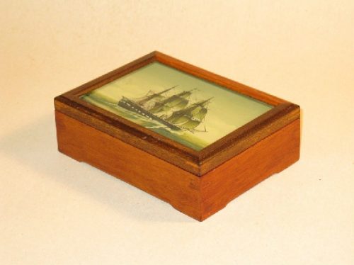 Marine Art - Reverse Painting - Ship's Portrait On Mahogany Box