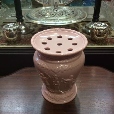 Wedgwood - Pink Porcelain Jasperware Vase with Flower Frog - Vintage High Gloss