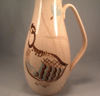 Quail Decorated Ice Lip Pitcher - Mid 20th Century - Modern Red Wing Pottery - Vintage