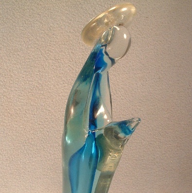 Venetian Art Glass - Blue & Crystal Glass Madonna w/ Gold Flecks - Made In Italy - Unmarked Murano ??