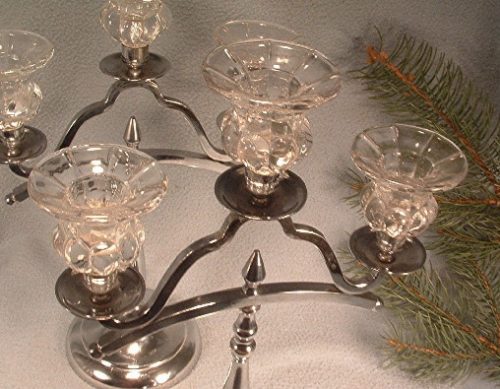 Pair Of Art Deco - Chrome & Crystal Glass Farberware w/ Cambridge Glass - 3 Candle Candelabra
