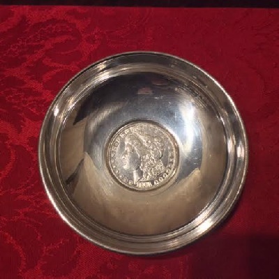 Sterling Dish w/ United States Coin - 1891 Morgan Silver Dollar