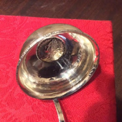 18th c. Georgian Silver Toddy / Punch Ladle w/ 1758 George II Shilling - Baleen Handle