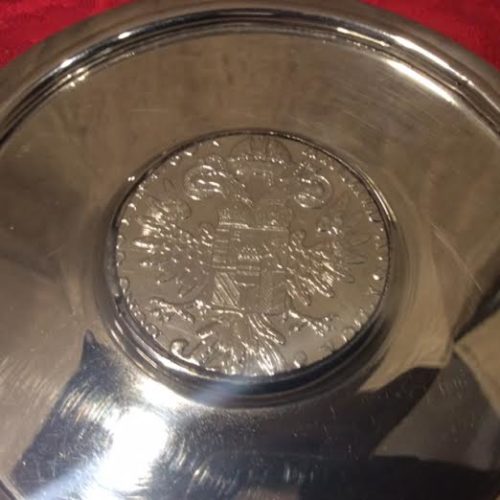 800 Silver Flat Pin Dish w/ Maria Theresia Taler Dated 1807
