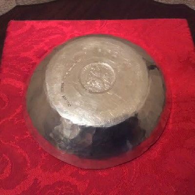 Sterling Hand Hammered Dish - Bowl w/ 1907 Peruvian 1/2 Sol Coin
