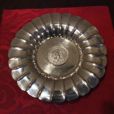 Sanborn's Sterling Fluted Dish w/ 1944 Mexican Silver Peso