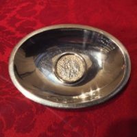 Silver Oval Dish w/ A Worn Silver Coin Of Emmanuel de Rohan-Polduc From Malta - 1700s