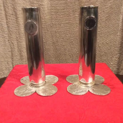 PAIR Silver Candlesticks / Flower Vases w/ Great Britain George V One Penny & Half Penny Coins