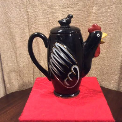 Chicken Coffee Pot - Vintage - Hand Painted - Royal Japan Red Ware Pottery