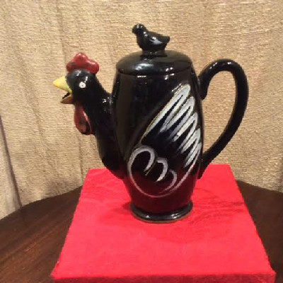 Chicken Coffee Pot - Vintage - Hand Painted - Royal Japan Red Ware Pottery