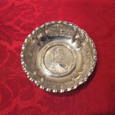 Silver Pin Dish w/ Maria Theresia Taler Dated 1780