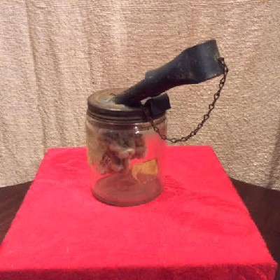 RARE, Double Wick Whale Oil Lamp Cover & Jar - 19th c