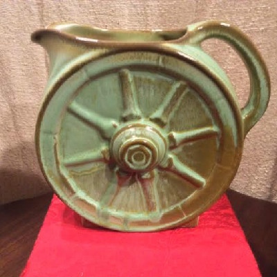 Large Wagon Wheel Pitcher - Vintage Frankoma Pottery - Prairie Green