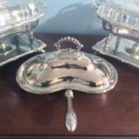Sheffield Silver Covered Divided Serving Dish w/ Handle - Lee & Wigfull - Downton Abbey Elegance