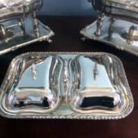 Silver - Double Sided Serving Dish - Footed w/ Passing Handle - Downton Abbey Elegance