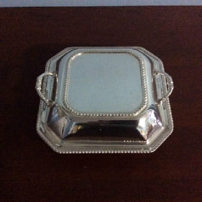 Silver Covered Serving Dish - Unusual Square Shape - Downton Abbey Elegance