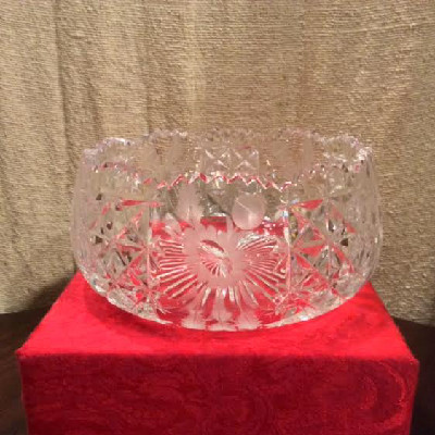 Cut Glass Bowl - Wheel Cut - Floral Pattern - American Brilliant Cut Glass - Vintage