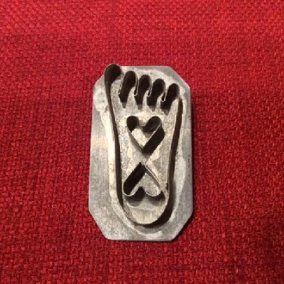 Foot w/ Hearts Tin Pin - UNIQUE Handmade By Skilled Tinsmith - Tinware - Kitchenware - Jewelry