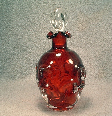 Ruby Red & Crystal Glass - Aseda Bo Borgstrom - Pinched Decanter & Stopper - Mid 20th c. - Exquisite - Downton Abbey Elegance