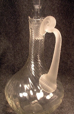 Elegant - Crystal Glass Decanter - Spiral Pattern w/ Applied Satin Glass Handle