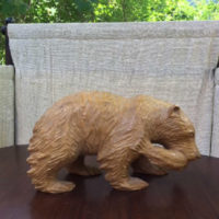 Bear With Fish Figurine - Vintage Primitive Hand Carved - Wooden Bear With Fish Sculpture
