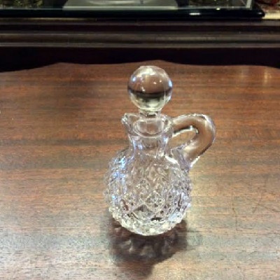 EAPG Glass 4 Piece Individual Condiment Set - Tray w/ Open Salt, Pepper Shaker & Vinegar Cruet - 1890s to 1st Quarter of 20th c.